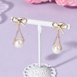 Золотой Серьги-гвоздики с бантом и круглыми латунными жемчужинами-ракушками, С 304 результатами из нержавеющей стали, золотые, 33x14.5 мм