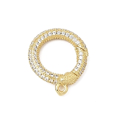 Real 18K Gold Plated Brass Micro Pave Clear Cubic Zirconia Spring Gate Rings, O Ring, Long-Lasting Plated, Rack Plating, Lead Free & Cadmium Free, Real 18K Gold Plated, 18.5x15.5x3mm, Hole: 1.2mm