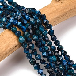 Стально-синий Природных тигровый глаз бисер нитей, окрашенная и подогревом, граненые бусины в форме звезды, стальной синий, 5~6 мм, отверстие : 1 мм, около 61 шт / нитка, 14.7 дюйм ~ 15 дюйм (37~38 см)