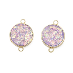 Сливовый Стойка покрытие латунь плоские круглые соединители подвески с синтетическим опалом, долговечный, золотые, слива, 18.5x13x4 мм, отверстие : 1.8 мм