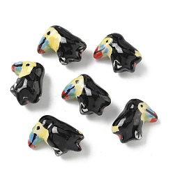 Черный Фарфоровые бусины ручной работы, птица, пастельный фарфор, чёрные, 19.5~20.5x16~19x11~11.5 мм, отверстие : 1.8 мм