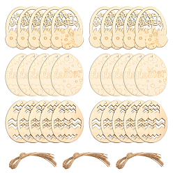 Mixed Patterns 3 Sets 3 Style DIY Egg Shape Handmade Hollow Out Graffiti Wood, Easter Theme Pendant Decorations, Burgundy, 8x6x0.2cm, Hole: 3.2mm, 1 set/style