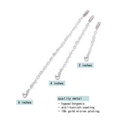 Platinum 3Pcs 3 Styles Brass Lobster Claw Clasps, with Brass Link Chains, Platinum, 62~166mm, 1pc/style