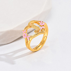 Letter J Регулируемые кольца для пальцев с латунным жемчугом и розовой эмалью в форме сердца и цветка, без кадмия, без никеля и без свинца, золотые, буква J, 14 мм, внутренний диаметр: 17 мм