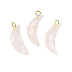 Розовый Кварц Природного розового кварца подвески, с латунной фурнитурой , граненые, Луна прелести, 23x10x6 мм, отверстие : 2 мм
