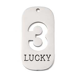 Нержавеющая Сталь Цвет 304 подвески из нержавеющей стали, овал с цифрой 3 и словом «счастливый», цвет нержавеющей стали, 35x17x1.5 мм, отверстие : 1.8 мм