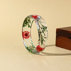 Green Transparent Resin Dried Flower Inner Bangles for Women, Green, Inner Diameter: 2.36 inch(6cm)