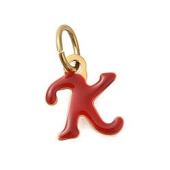 Letter K Ионное покрытие (ip) 304 эмалированные буквы из нержавеющей стали, с целью перехода в кольце, реальный 14 k позолоченный, Письмо K, 10x9x1x1 мм, отверстие : 5 мм