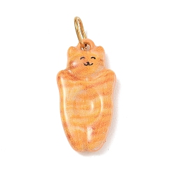 Orange 304 acier inoxydable émail pendentifs, charme en forme de chat, avec anneau de saut, orange, 21x11x3mm, Trou: 4.5mm