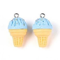 Светло-Голубой Непрозрачные подвески смолы, мороженое, с платиновым тоном железная петля, Небесно-голубой, 25.5~27x14.5~16 мм, отверстие : 2 мм