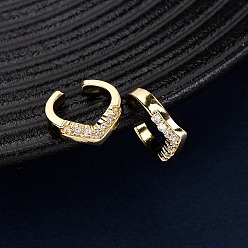 Настоящее золото 18K Серьги-каффы в форме буквы С с микропаве из прозрачного кубического циркония из латуни, реальный 18 k позолоченный, 8x7.5x4.5 мм
