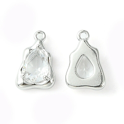 Платинированный Латунные микропаве прозрачные кубические циркониевые подвески, неправильное очарование слезы, Реальная платина, 15x9x4 мм, отверстие : 1.2 мм