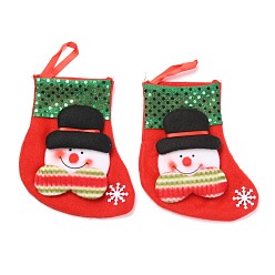 Red Cloth Hanging Christmas Stocking, with Paillettes, Candy Gift Bag, for Christmas Tree Decoration, Snowman, Red, 145x130x17mm