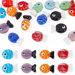 (52) Непрозрачная лаванда 16 шт 4 стили ручной работы бусины лэмпворк, рыба, разноцветные, 19~21x12.5~13x9~10.5 мм, отверстие : 1.2~18 мм, 4 шт / стиль
