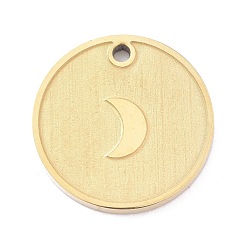 Golden Ion Plating(IP) 304 Stainless Steel Matte Pendants, Flat Round with Moon, Golden, 14x1.5mm, Hole: 1.1mm