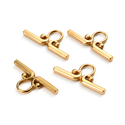 Golden Ion Plating(IP) 304 Stainless Steel Toggle Clasps Parts, Bar, Golden, 22x10x2mm, Hole: 5x4mm