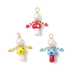 (52) Непрозрачная лаванда 3 шт 3 цвета стеклянные бусины грибы подвески в виде человека, с лэмпворком и золотой железной петлей, разноцветные, 36.5x22x12 мм, отверстие : 4x3.5 мм, 1 шт / цвет