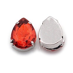 Красный Шить на горный хрусталь, многожильных ссылки, имитация Тайвань акриловые горный хрусталь, с латунными вставками с платиновым покрытием, аксессуары для одежды, Грановитая Teardrop, красные, 25x18x6.5 мм, отверстие: 1.5 мм