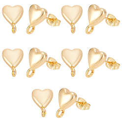 Настоящее золото 18K 10 шт. латунные серьги-гвоздики, сердце, без никеля , долговечный, с 10 шт 304 ушными гайками из нержавеющей стали, реальный 18 k позолоченный, 12x8.5 мм, отверстие : 2 мм, штифты : 0.7 мм