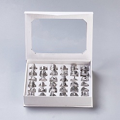 Нержавеющая Сталь Цвет Устойчивые к потускнению 201 кольца из нержавеющей стали, смешанные формы, цвет нержавеющей стали, 16~20 мм, 3~20 мм, 36 шт / коробка