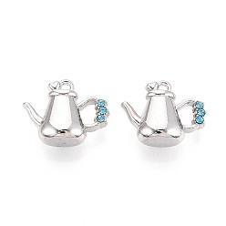 Аквамарин Подвески из сплава со стразами, чайник прелести, платина, аквамарин, 15.5x20x8 мм, отверстие : 1.5~1.6 мм