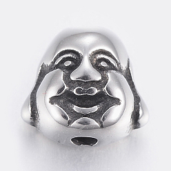 Antik Silber Farbe 304 Edelstahlkugeln, Buddha-Kopf, Antik Silber Farbe, 9.5x10x6 mm, Bohrung: 2 mm