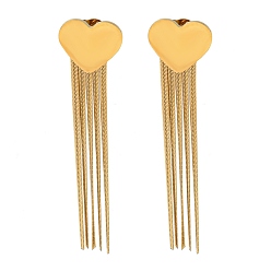 Сердце PVD вакуумное покрытие золото 304 серьги-гвоздики из нержавеющей стали, серьги-кисточки с цепочками, сердце, 58.5x14 мм