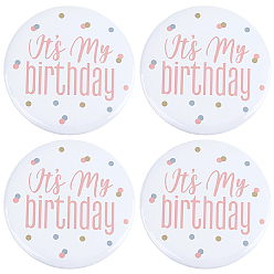 White 4Pcs It's My Birthday Tinplate Brooches, Iron Lapel Pins for Backpack Clothes, White, 58mm