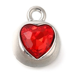 Красный Стойки подвески обшивки сплава, со стразами, сердце, платина, красные, 11.5x9x7.5 мм, отверстие : 1.6 мм