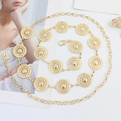 Золотой Сплав с железной полой плоской круглой цепочкой из звеньев, цепочкой на талию и живот для женщин, золотые, 1150 мм