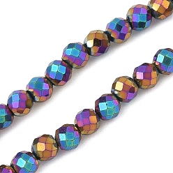 (966) Внутренний цвет Кристалл / Лиловато-лиловый на подкладке Гальванические нити из синтетических немагнитных гематитовых бусин, граненые, круглые, с покрытием цвета радуги, 4x3.5~4 мм, отверстие : 1 мм, около 102 шт / нитка, 15.08'' (38.3 см)