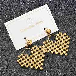 Золотой Ионное покрытие (ip) 304 серьги-гвоздики из нержавеющей стали для женщин, сердце, золотые, 40x30 мм