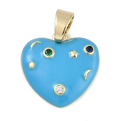 Настоящее золото 18K Латунные микро проложить кубического циркония подвески, с эмалью, сердце, с целью перехода в кольце, реальный 18 k позолоченный, 17x18x3 мм, отверстие : 5x4 мм