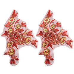 Красный Полиэстеровая вышивка кружево швейные украшения, железо на заплатах, аксессуары для одежды diy, цветок, красные, 240x350 мм