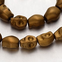 с Золотистым Покрытием Гальванизировать немагнитных синтетический гематит нитей бисера, матовые, череп, с золотым покрытием, 10x8x8 мм, отверстие : 1 мм, около 40 шт / нитка, 15.7 дюйм