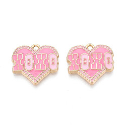 Бледно-Розовый Подвески из сплава с эмалью ко дню святого валентина, сердце со словами-подвесками, золотые, без кадмия, без никеля и без свинца, розовый жемчуг, 19x20x3 мм, отверстие : 1.8 мм