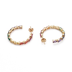 Echt 18 k vergoldet Messing-Mikro pflastern Zirkonia Bolzenohrringe, halbe Creolen, mit Messingmuttern, Ring, Farbig, echt 18 k vergoldet, 30x3 mm, Stift: 0.7 mm