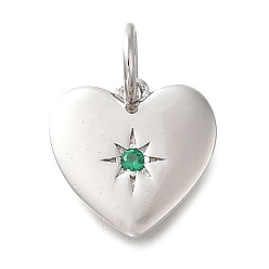 Средний Морско-зеленый 925 Прозрачное серебро с микропаве из прозрачного кубического циркония, сердце, с целью перехода в кольце, платина, средний морской зеленый, 10x10.5x1.5 мм