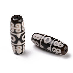3-Eye Tibetan Style dZi Beads, Natural Agate Beads, Dyed & Heated, Oval, 3-Eye, 28.5~32x10~12.5mm, Hole: 1.5~3mm