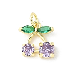 Лиловый Латунные микро проложить кубического циркония подвески, черри прелести, долговечный, без кадмия и без свинца, стойки покрытие, реальный 18 k позолоченный, с целью перехода в кольце, сирень, 12.5x11.5x4 мм, отверстие : 3 мм