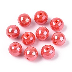 Светло-Коралловый Гальванизированные круглые стеклянные бусины нити, гальваническое покрытие, свет коралловый, 8 мм, отверстие : 1.4~1.8 мм, о: 2500 шт / 1000 г