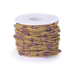 Amethyst Handmade Natural Amethyst Beaded Chains, Soldered, with Brass Findings, Real 18K Gold Plated, Long-Lasting Plated, with Spool, 3mm, about 32.8 Feet(10m)/roll