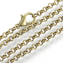 Antique Bronze Iron Rolo Chains Necklace Making, with Lobster Clasps, Soldered, Antique Bronze, 23.6 inch(60cm)
