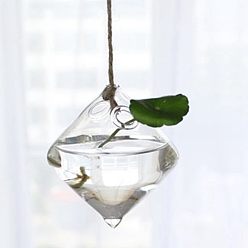 Rhombus Jardinières suspendues en verre, Vase en verre hydroponique transparent pour la décoration de la maison et du jardin intérieur, losange, 100x90mm