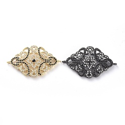 Mixed Color Brass Micro Pave Cubic Zirconia Links connectors, Flower, Clear, Mixed Color, 34.5x20x3mm, Hole: 1.5mm