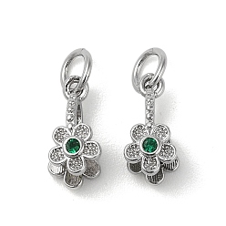 Platinum Brass Micro Pave Cubic Zirconia Peg Bails Pendants, Long-Lasting Plated, Lead Free & Cadmium Free, Flower, Platinum, 13.5x8x6.5mm, Hole: 3.5mm, Pin: 1mm
