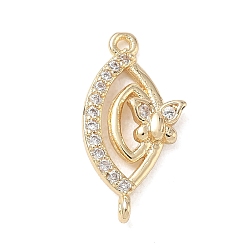 Horse Eye Dijes conectores de latón con microengaste de circonitas cúbicas transparentes con temática de mariposas., dorado, ojo de caballo con mariposa, 16.5x8.5x2.5 mm, agujero: 0.8 mm