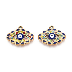 Темно-Синий 304 из нержавеющей стали горный хрусталь подвески, Злые чары глаз, с эмалью, вакуумное покрытие pvd, реальный 18 k позолоченный, темно-синий, 15.5x19.5x2.5~3 мм, отверстие : 1.6 мм