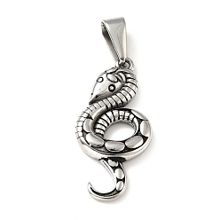 Antique Silver PVD Vacuum Plating 304 Stainless Steel Pendants, Snake, Antique Silver, 28x13x3mm, Hole: 7.5x3mm