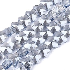 Light Steel Blue Electroplate Glass Beads Strands, Butterfly, Faceted, Blue Plated, Light Steel Blue, 6x8x4~4.5mm, Hole: 0.9~1mm, about 97~102pcs/strand, 22.64~24.61 inch(57.5~62.5cm)